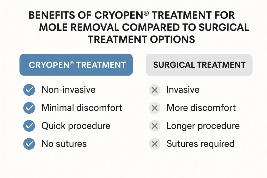 Table to show the benefits of getting moles removed Burton upon Trent from LA LIPO