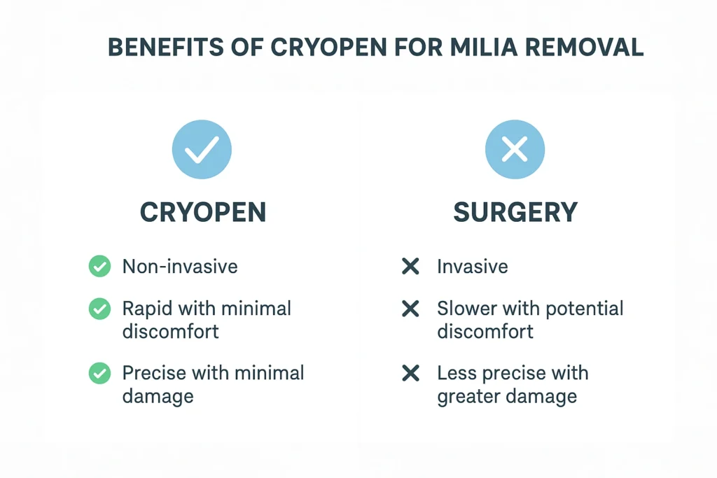 Benefits of cryopen for milia removal Burton upon Trent compared to surgical treatments.
