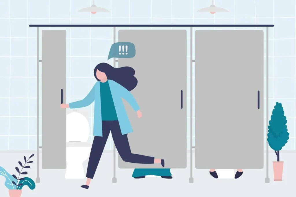 graphic of Urine incontinence Burton upon Trent woman running to the toilet.