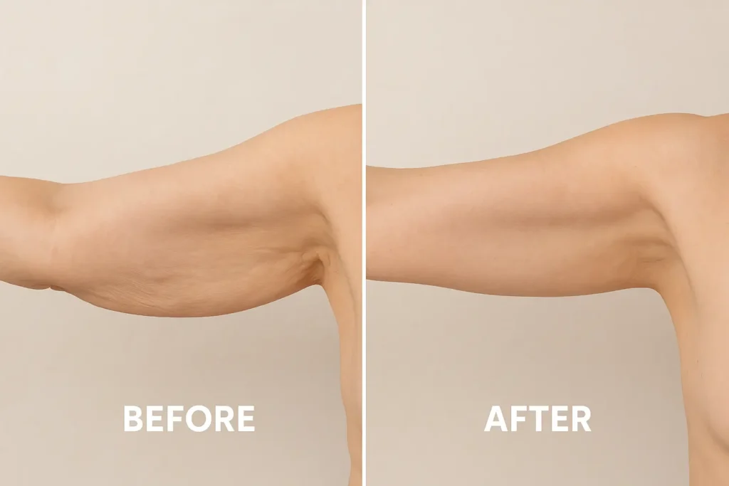 Picture of LA LIPO Burton upon Trent before and after results of skin tightening treatment on the upper arms.